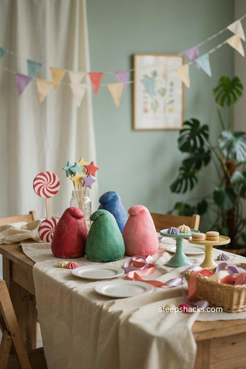 Giant gumdrops from foam cones for a diy candy shop display