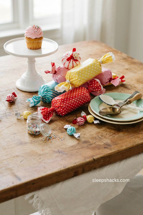 Giant wrapped candy centerpieces for a diy dessert table 