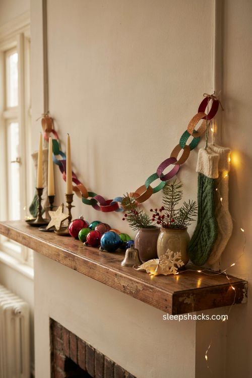 Glitter paper chain garland Christmas decor in jewel tones