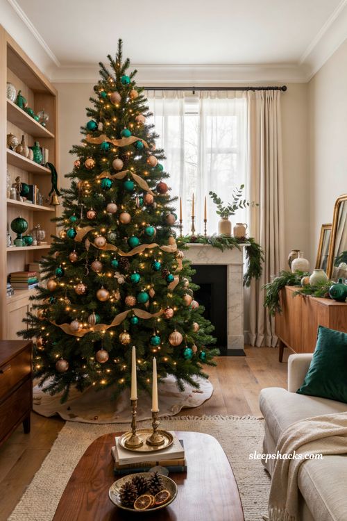 Green Christmas decor ideas with emerald green and gold accents