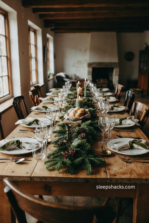 Green velvet ribbon napkin rings for an elegant Christmas table setting 