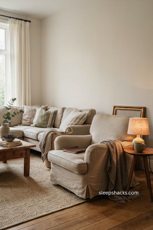 Guest living room with comfortable curved armchair for reading and quiet relaxation 