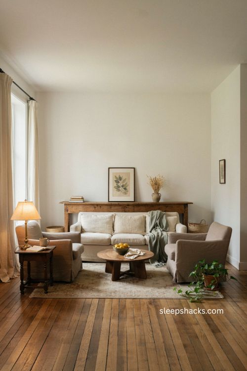 Guest living room with floating furniture and open conversational layout