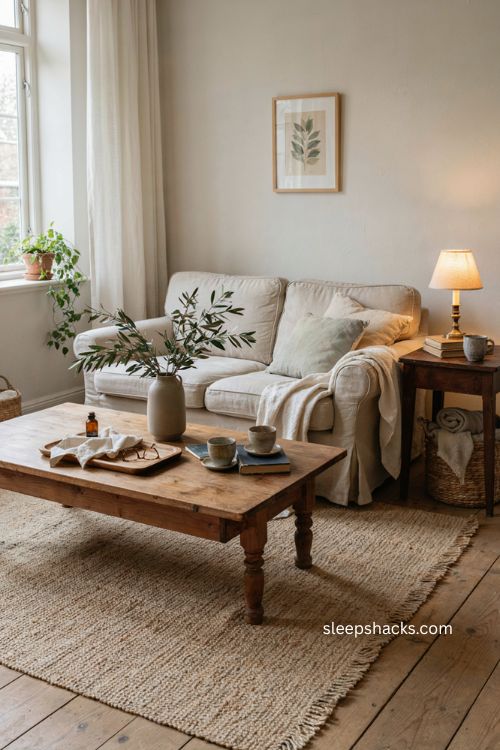 Guest living room with thoughtful personal touches greenery books and welcoming details 