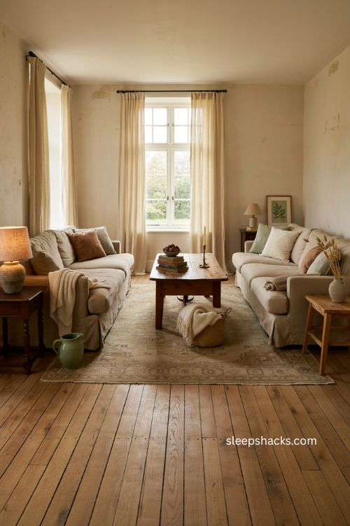 Guest living room with two floating sofas facing each other for cozy conversation 