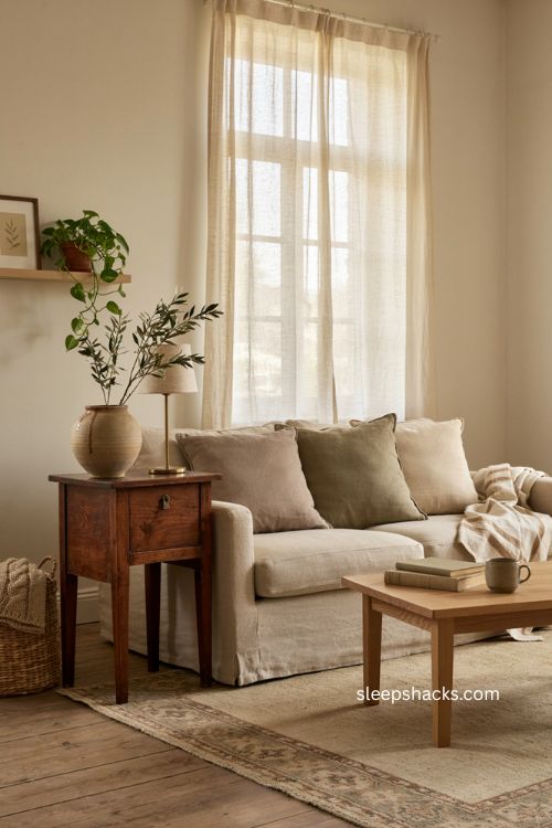 Guest living room with vintage side table and heirloom decor for timeless charm 