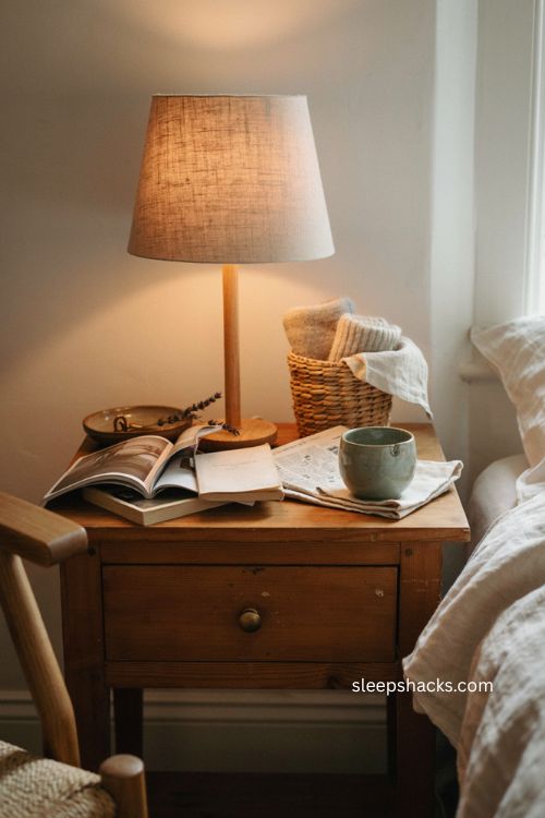 Guest room nightstand reading ideas with cozy books and magazines 