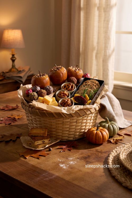 Halloween boo basket ideas with candy chocolates caramel apple treats and gourmet snacks 