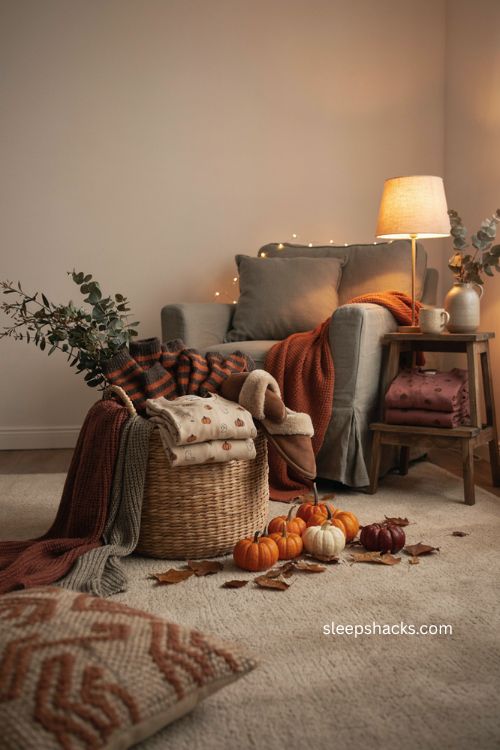 Halloween boo basket ideas with fuzzy socks slippers pajamas and cozy blankets 