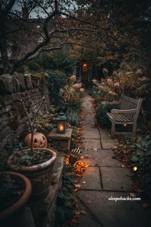 Halloween garden ideas with dark plants vintage lanterns and spooky outdoor decor