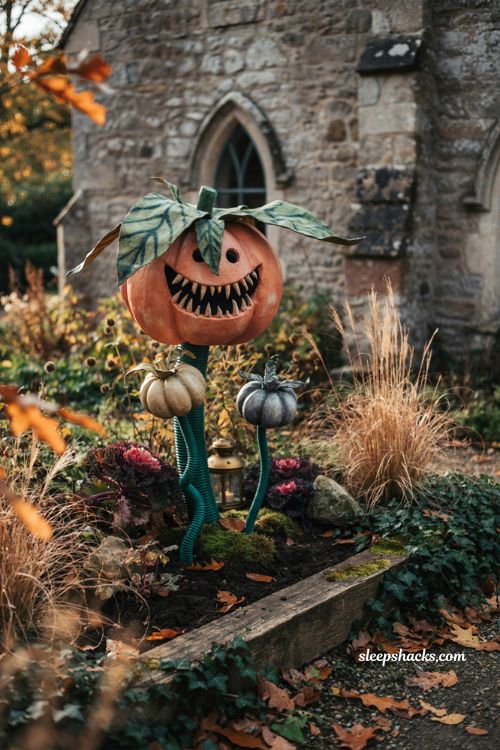 Halloween garden ideas with diy man eating monster plant and carnivorous garden decor