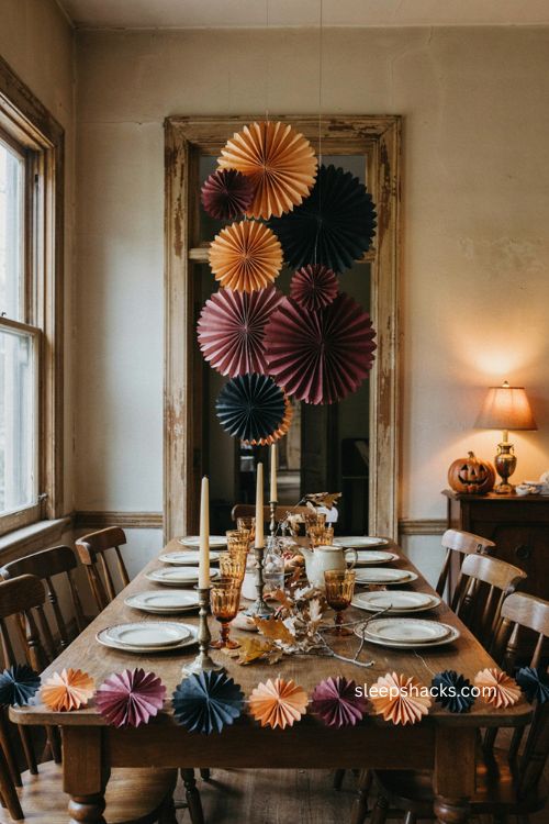 Halloween party rosettes in orange black and deep plum for retro decor 