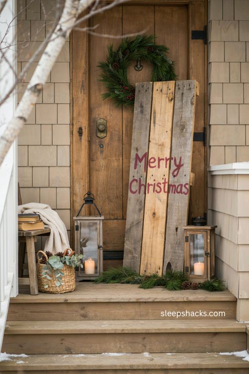 Hand painted wood pallet sign for rustic Christmas porch decor 