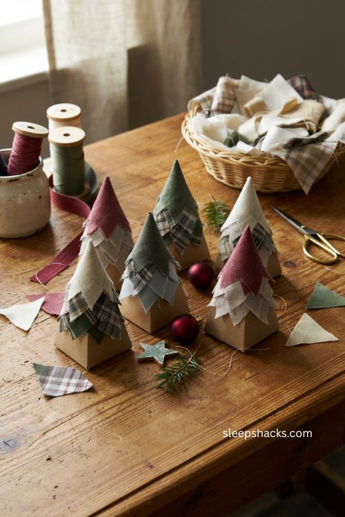 Handmade fabric christmas tree diy gifts with ribbon and gift bags