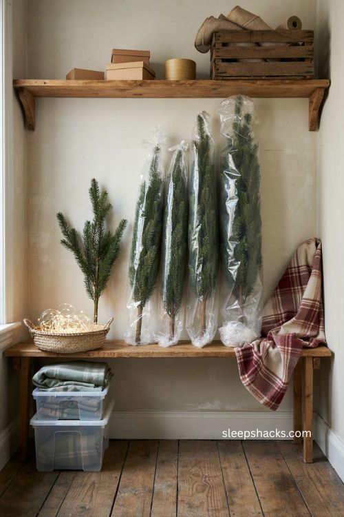 Heavy duty plastic wrap for compact Christmas tree storage 