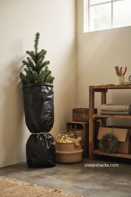 Heavy duty trash bag Christmas tree storage idea for a budget friendly solution 