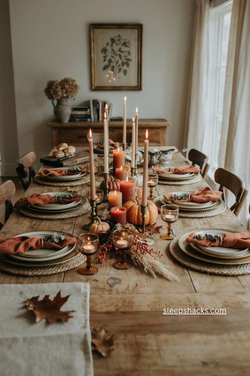 High low candle groupings for a warm Thanksgiving table 