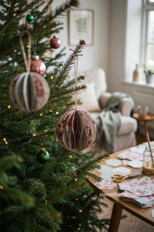Honeycomb paper ornaments vintage christmas tree decorations handmade scrapbook paper 