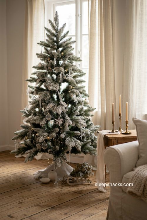 Icicle and snowflake crystal Christmas tree with layered winter ornaments