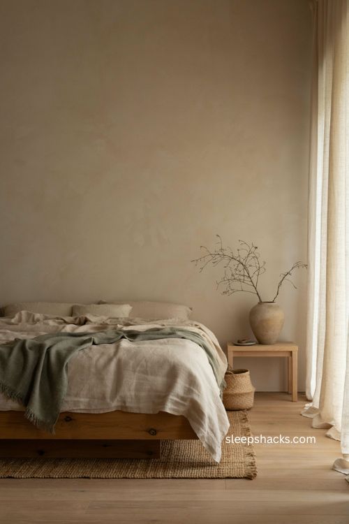 Japandi bedroom with intentional empty space and minimalist restraint 