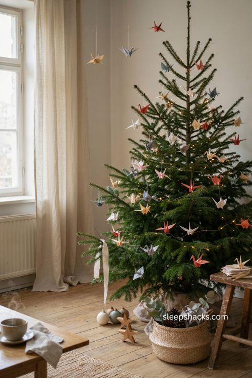 Japanese paper crane christmas tree ornaments for meaningful handmade holiday decor 