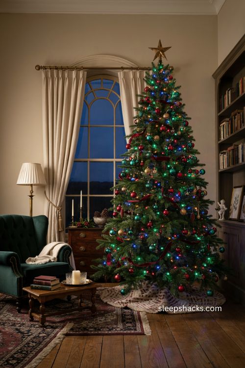 Jewel tone multicolor Christmas tree for elegant evening decor