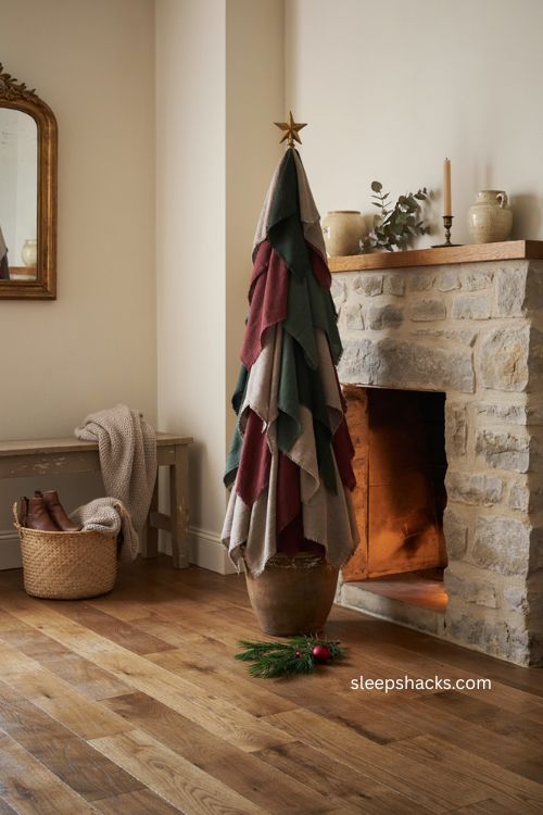 Large floor standing fabric christmas tree diy for fireplace entryway
