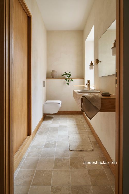 Large format floor tile ideas for a small toilet room 