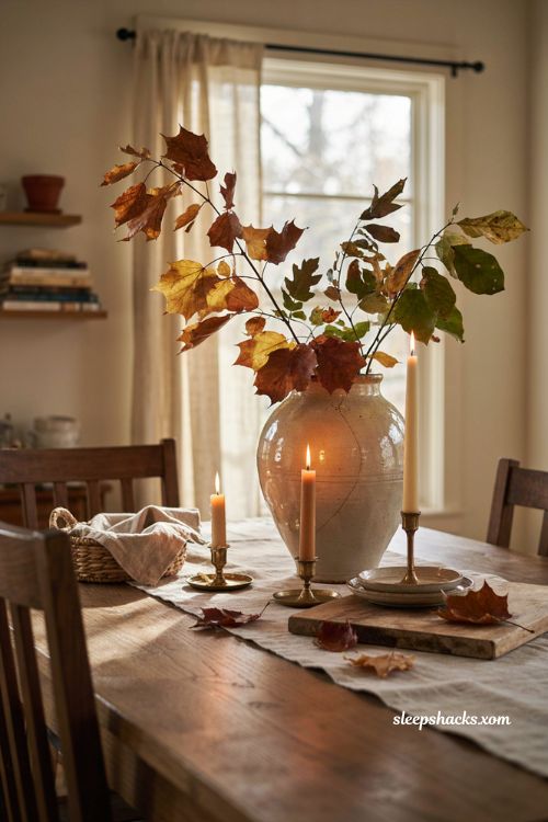 Last minute fall foliage arrangement with colorful branches for Thanksgiving decor 