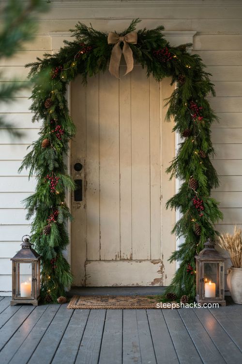 Layer a Christmas garland around your front door