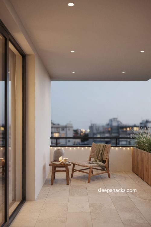 Layered ambient lighting modern balcony ideas with warm white lights
