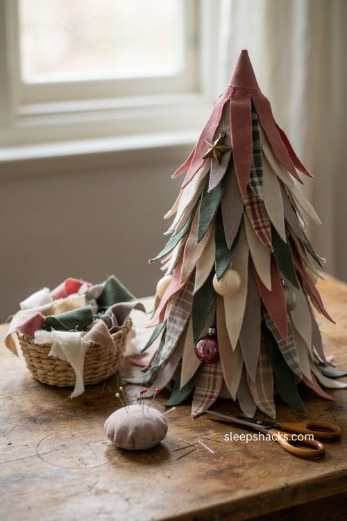Layered fabric christmas tree diy with shingle wrap technique