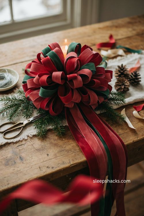 Layered loops for fluffy Christmas bows diy