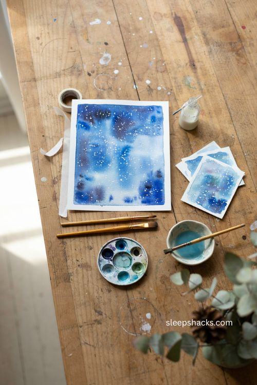Layered watercolor snowstorm Christmas card with falling snow 