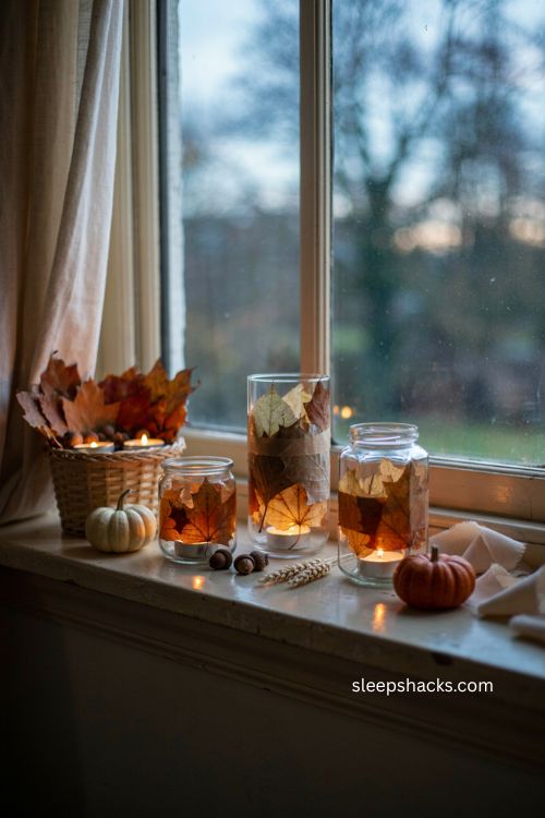 Leaf lantern craft with real fall leaves for preschoolers Thanksgiving