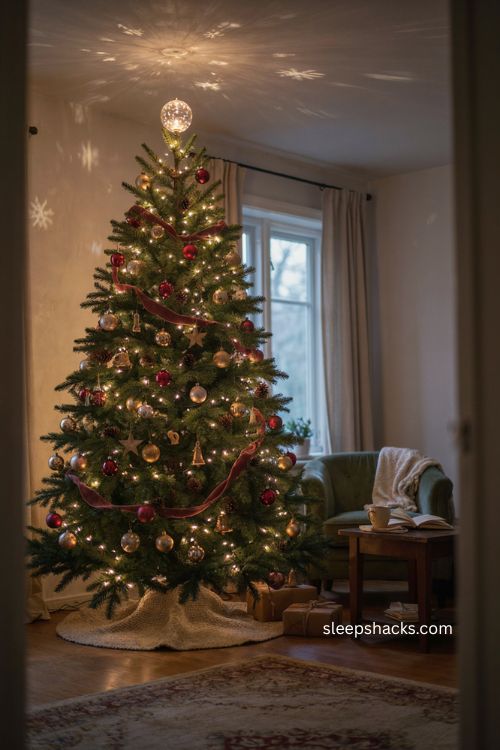 Light up globe and rotating christmas tree topper ideas for magical holiday nights