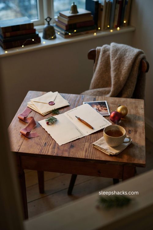 Long distance Christmas card for boyfriend with meaningful photo and cozy handwritten holiday writing setup 