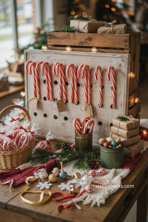 Lucky candy cane dip Christmas stall game with festive prizes