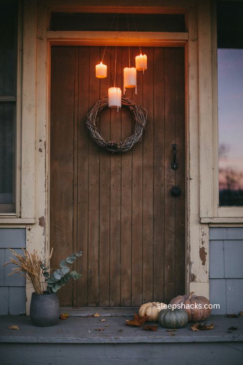 Mini floating candle display for a small porch or Halloween doorway 