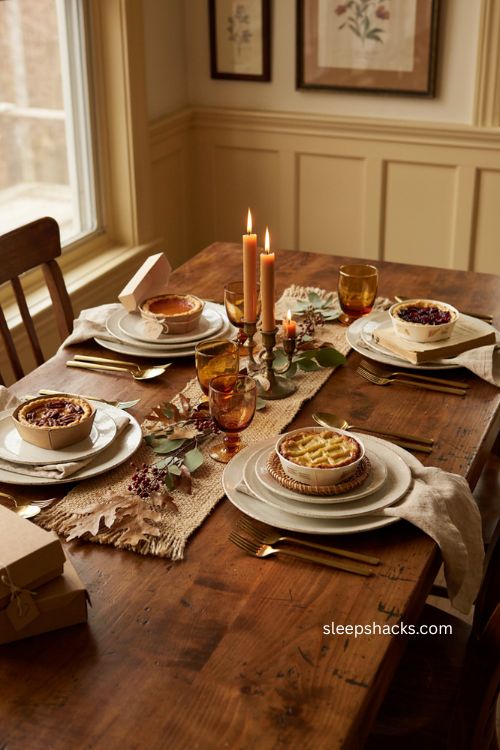 Mini pie at every seat Thanksgiving table decor 