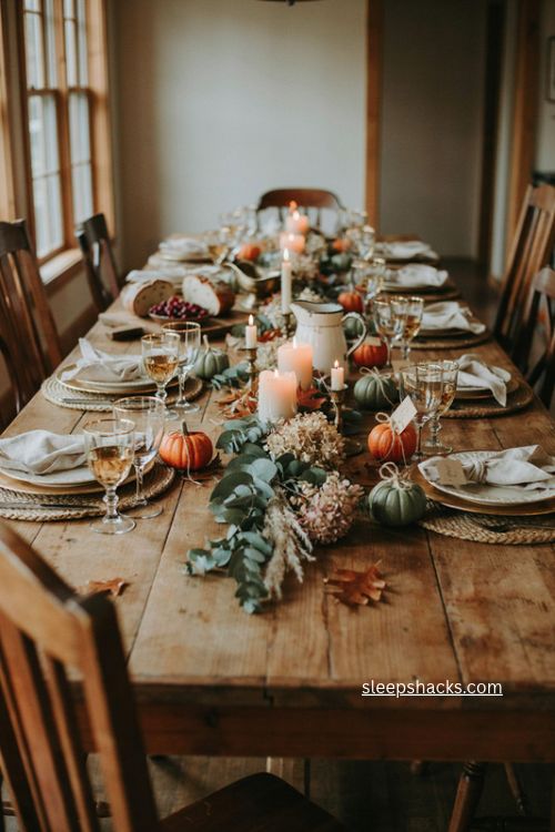 Mini pumpkin place card holders for Thanksgiving table 