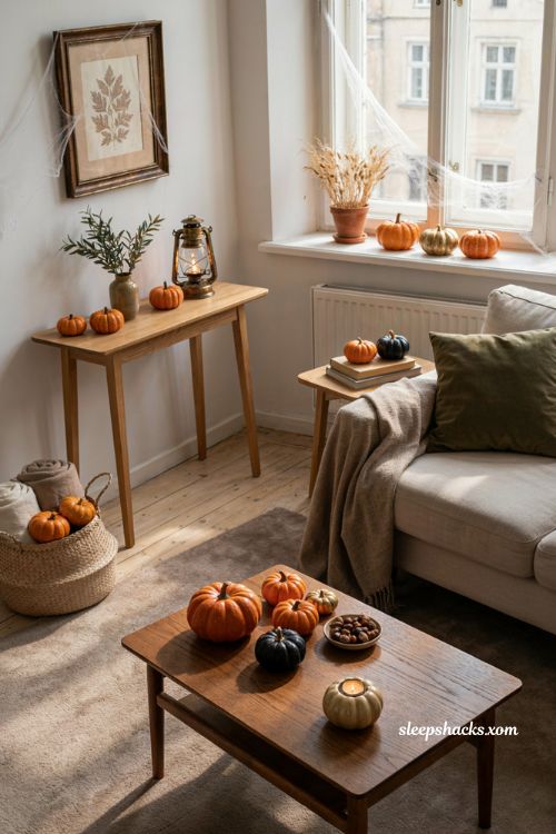 Mini pumpkins Halloween decorations for apartments small space 