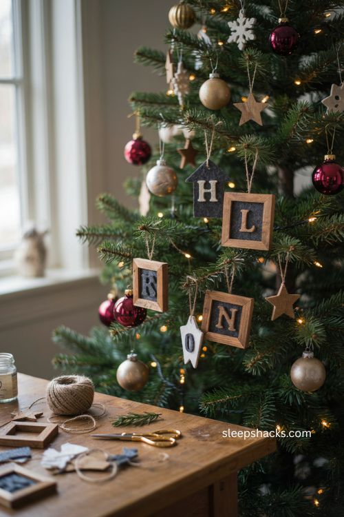 Mini wooden letter board ornaments diy personalized Christmas tree decor 