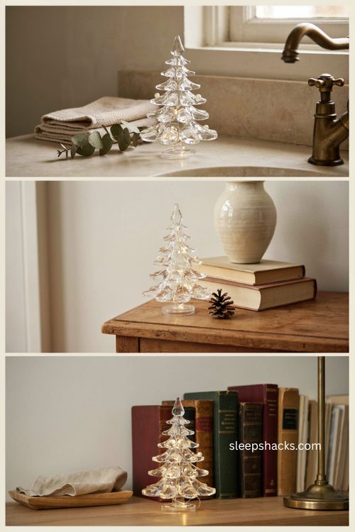 Miniature crystal Christmas trees decorating every room in the home