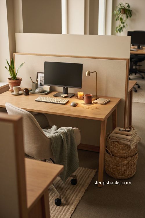 Mixing patterns and textures for a cozy layered cubicle workspace