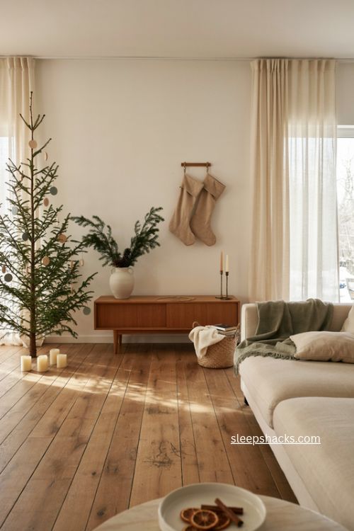 Modern Christmas decor with minimalist natural textures and calm festive style