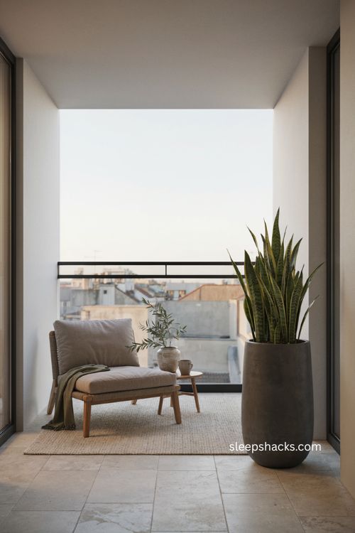 Modern balcony ideas for a small calm and uncluttered outdoor space