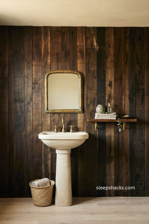 Moody dark accent wall ideas for a rustic small bathroom