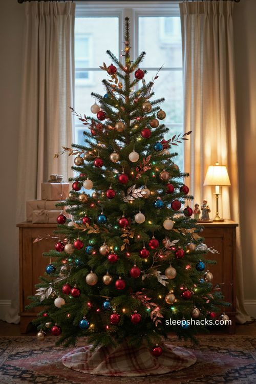 Multicolor Christmas tree with metallic picks and sprigs