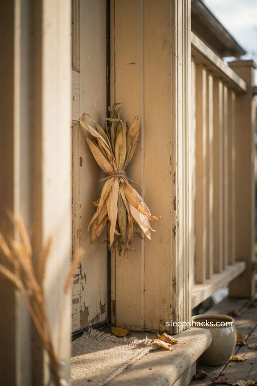Natural corn husks tied with twine for minimalist Halloween farmhouse decor